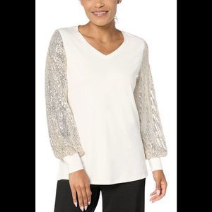 Jingle Belles by Kim Gravel Women's TripleLuxe Knit Sequin Top Cream - Regular